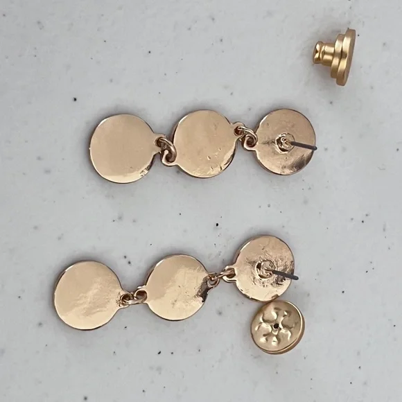 Tory Burch Gold-Tone Red Enamel Triple Drop Logo Earrings - Picture 4 of 13